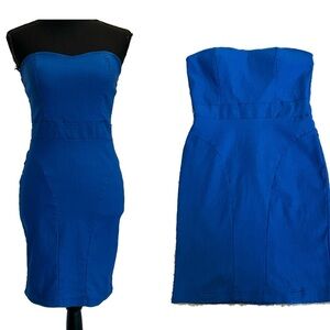 Seductions royal cobalt blue strapless Sweetheart neckline bodycon mini dress L